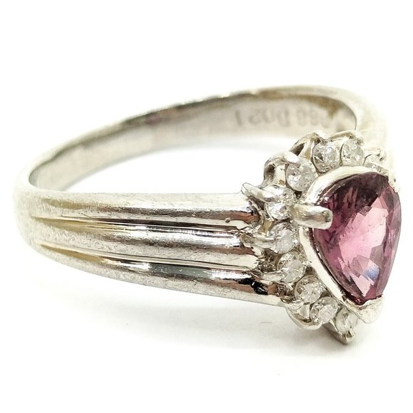 RUBY & DIAMOND PLATINUM White Gold Ring Real Genuine AUTHENTIC Sz 6.75 Vintage - Picture 3 of 10